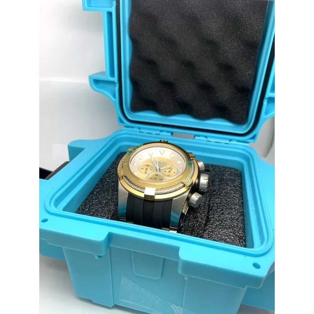 Invicta Men's Watch 37197 Bolt Quartz Chronograph Gold Silver Dial Rubber 51mm